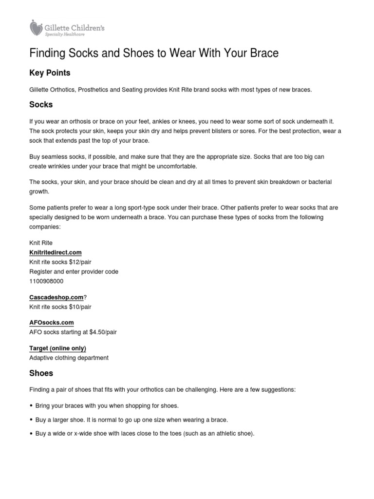 Finding Socks and Shoes To Wear With Your Brace Key Points PDF