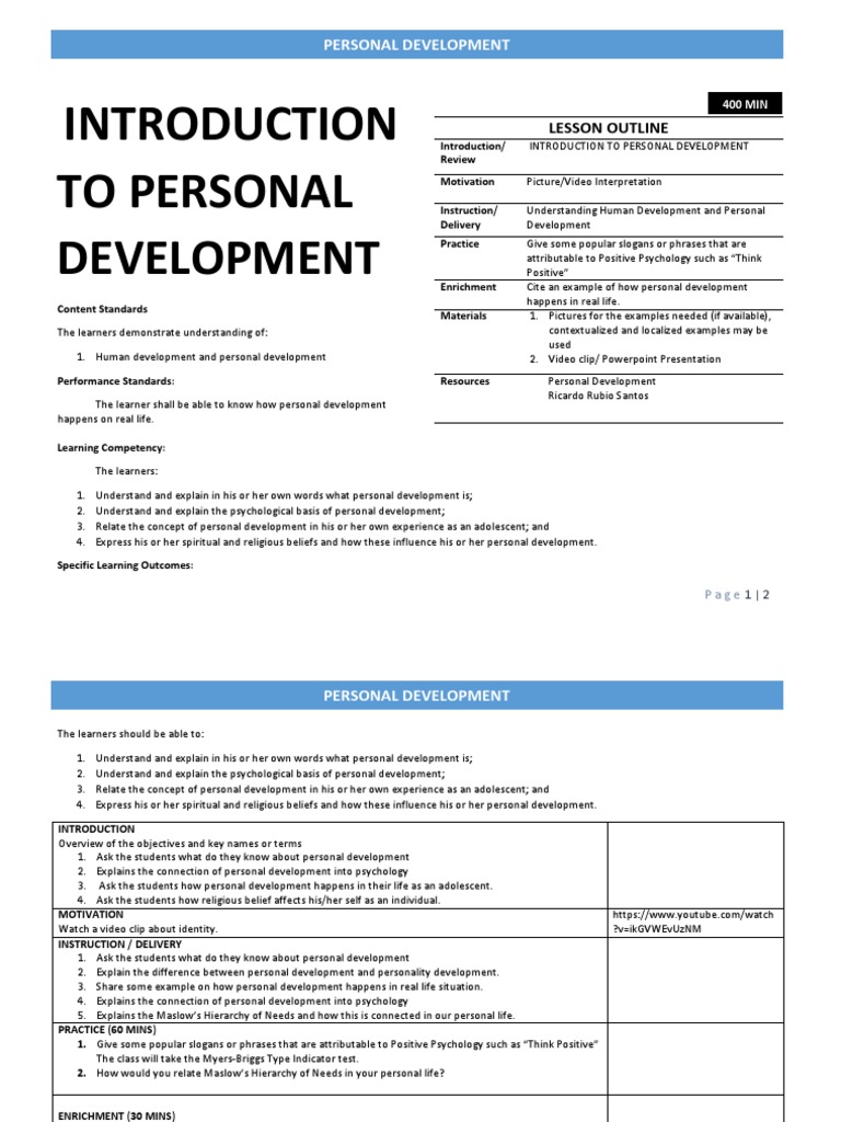 Introduction To Personal Development | PDF | Personal Development