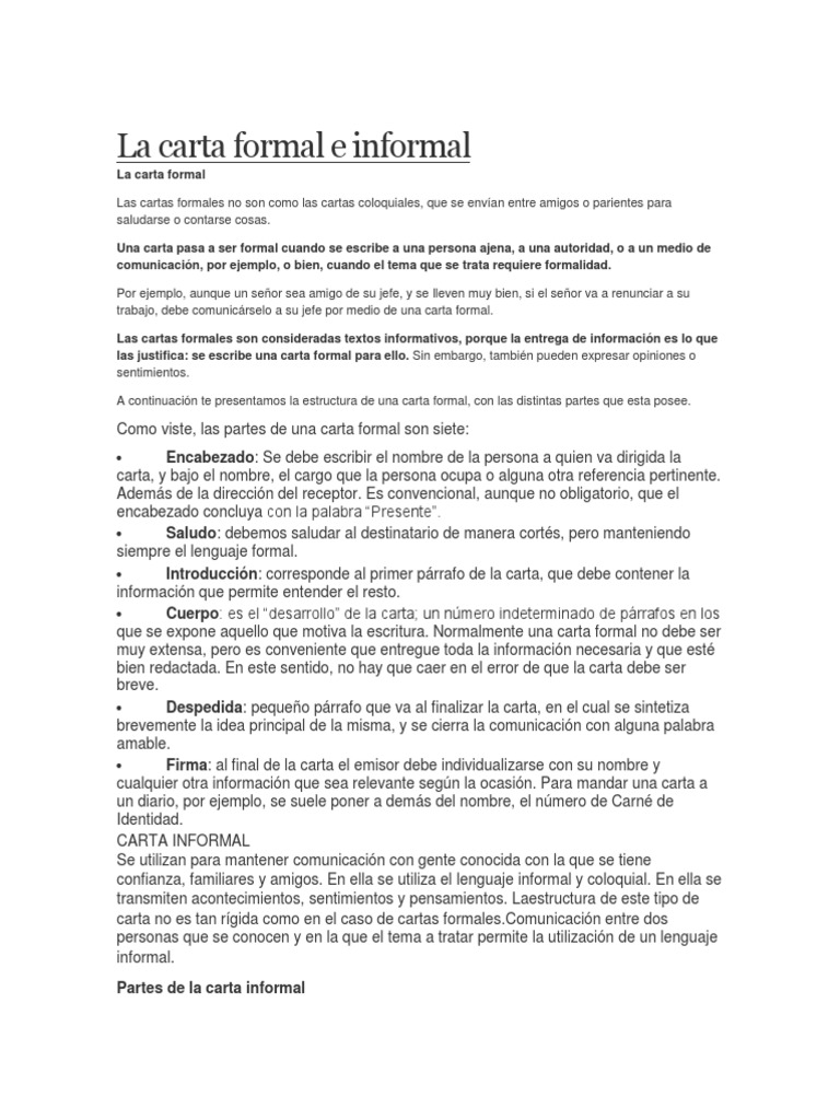 Estructura de cartas formales e informales | PDF | Comunicación ...