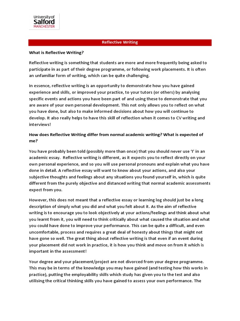 Student Guide To Reflective Writing | PDF | Essays | Learning