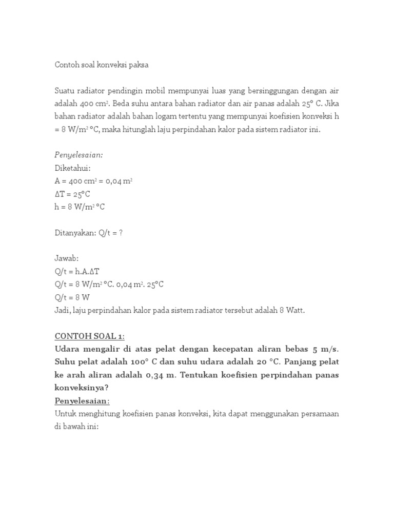Contoh Soal Konveksi Paksa Dan Alami