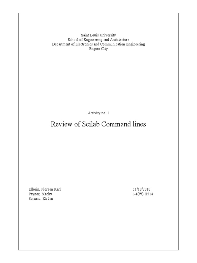 Review of Scilab Command Lines | PDF | Matrix (Mathematics) | 2 D ...