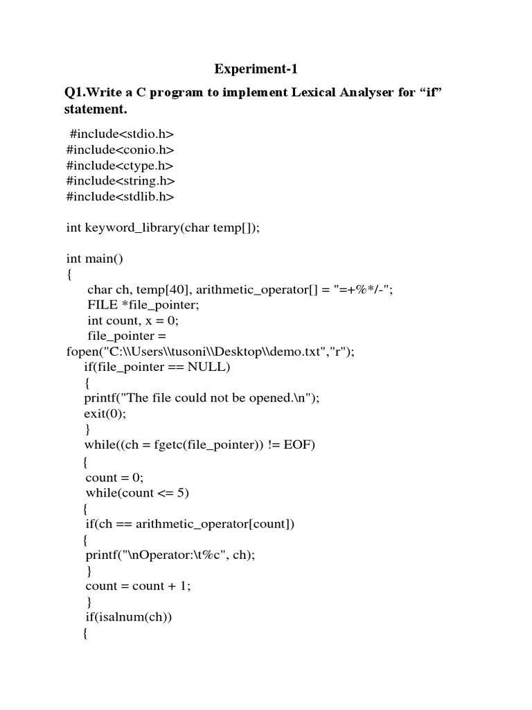 C Lexical Analyzer for Expressions | PDF | Computer Science | Software ...