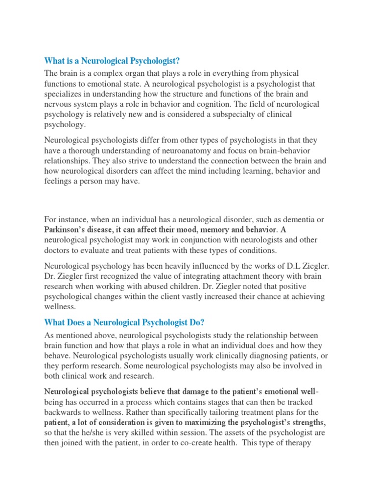 What Is A Neurological Psychologist? PDF Neurology Neurological