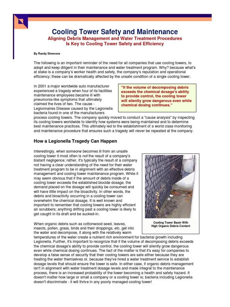 Cooling Tower Safety and Maintenance Guide | PDF | Filtration | Water ...