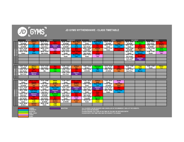 JD Gyms Wythenshawe Class Timetable PDF Physical Exercise Sports