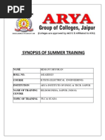 Synopsis of Summer Training Hemant