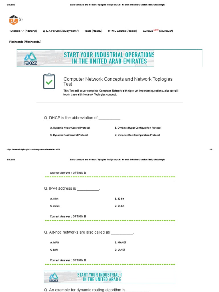 DHCP and Networking Concepts Test | PDF | Network Topology | Computer ...