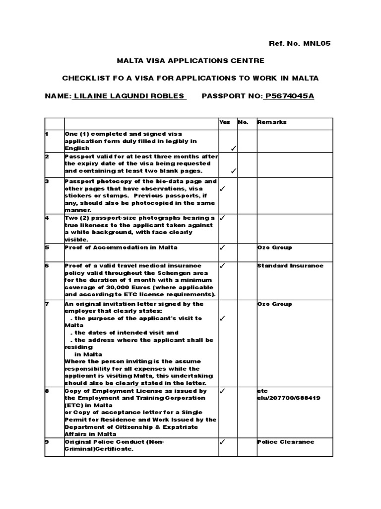 Checklist Form | Download Free PDF | Travel Visa | Passport