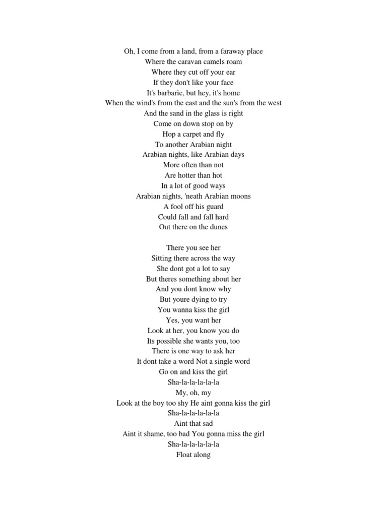 Arabian Nights Aladdin Lyrics