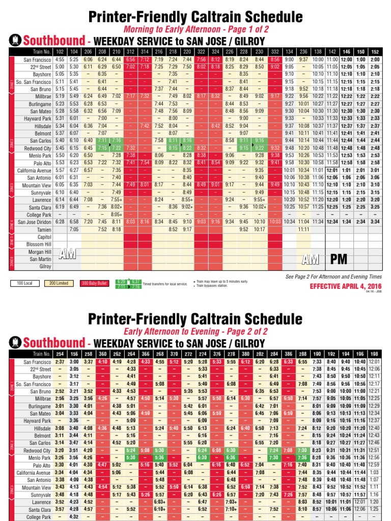 Weekday southbound pdf caltrain railway companies