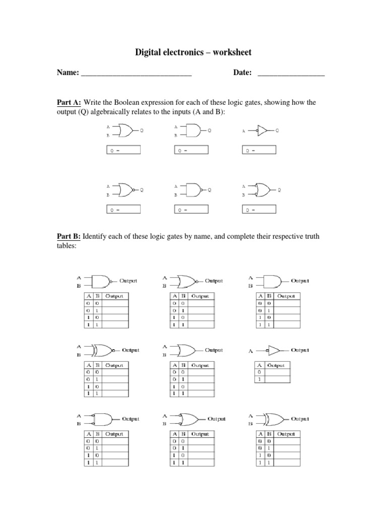 Digital Electronics Worksheet Output (Q) Algebraically Relates To