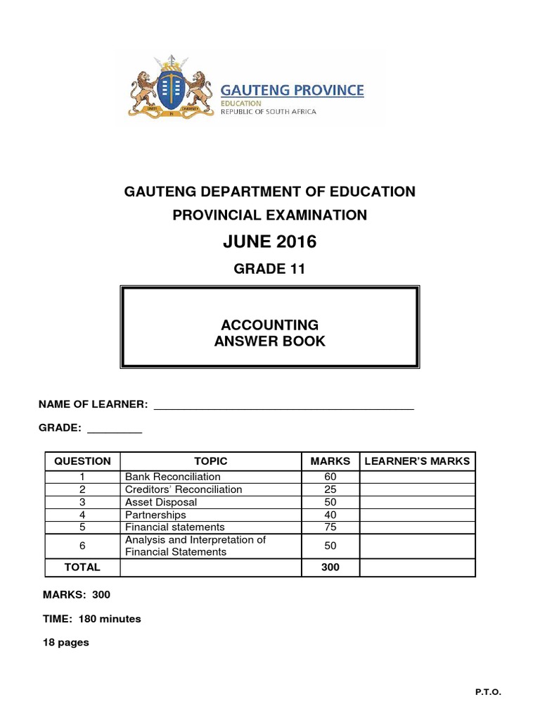 Grade 11 Accounting Exam Answers | PDF | Book Value | Depreciation