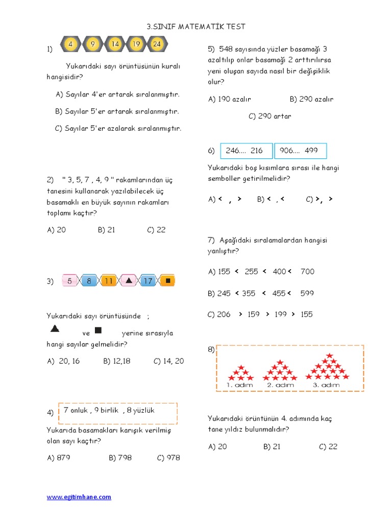 Top Ten Egitimhane Com 3 Sinif Matematik Testleri