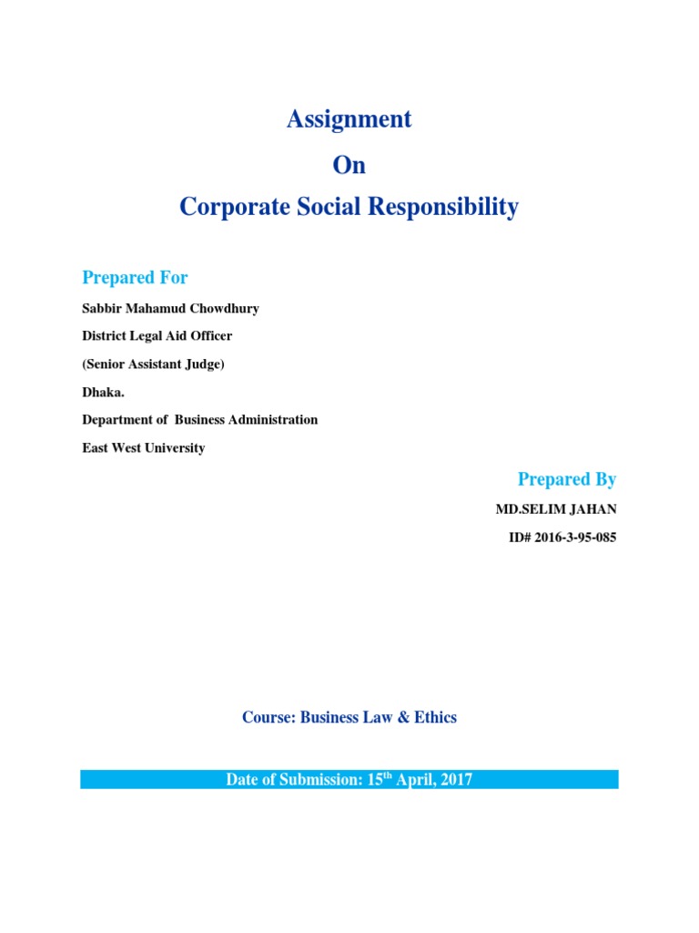 Corporate Social Responsibility Assignment | PDF