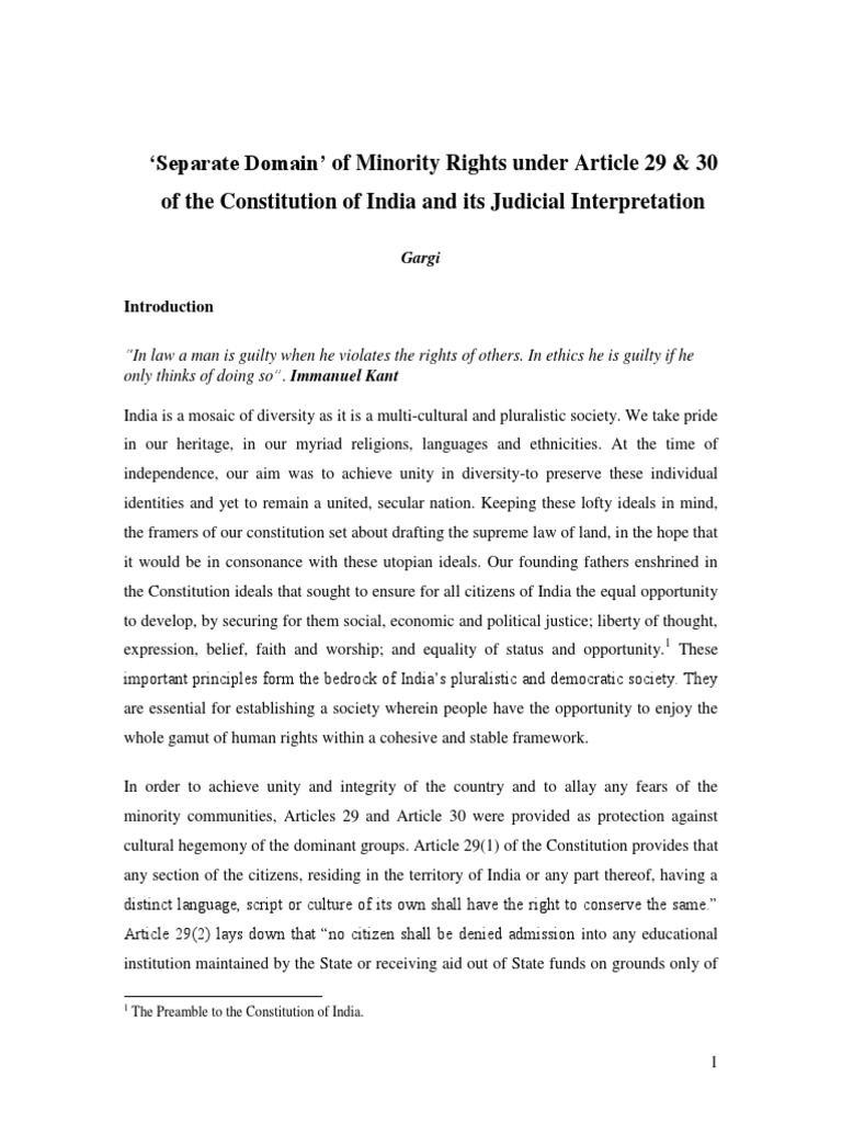 Minority Rights in India's Constitution | PDF | U.S. State | United ...