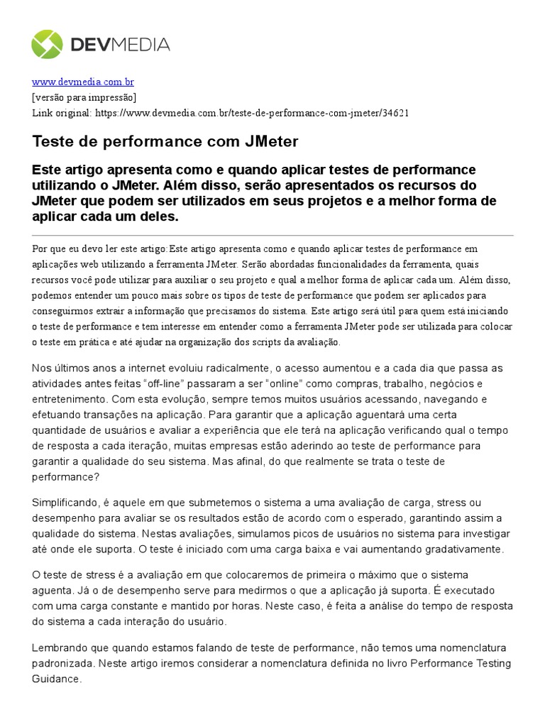 Teste de Performance Com JMeter | PDF | Testes de software | Protocolo ...