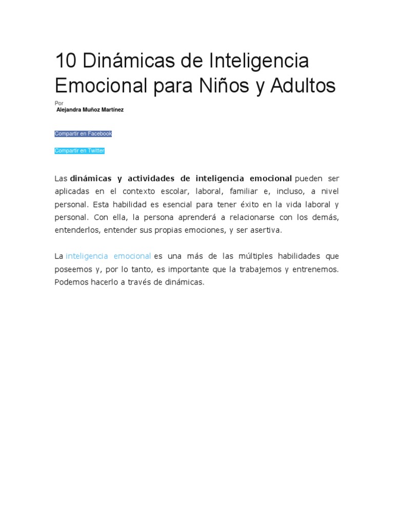10 Dinámicas de Inteligencia Emocional para Niños y Adultos | PDF ...