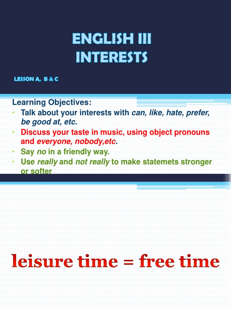 English III Interests Lesson Overview | PDF | Pronoun | Subject (Grammar)