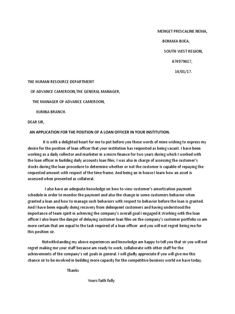 an-application-for-the-position-of-a-loan-officer-in-your-institution