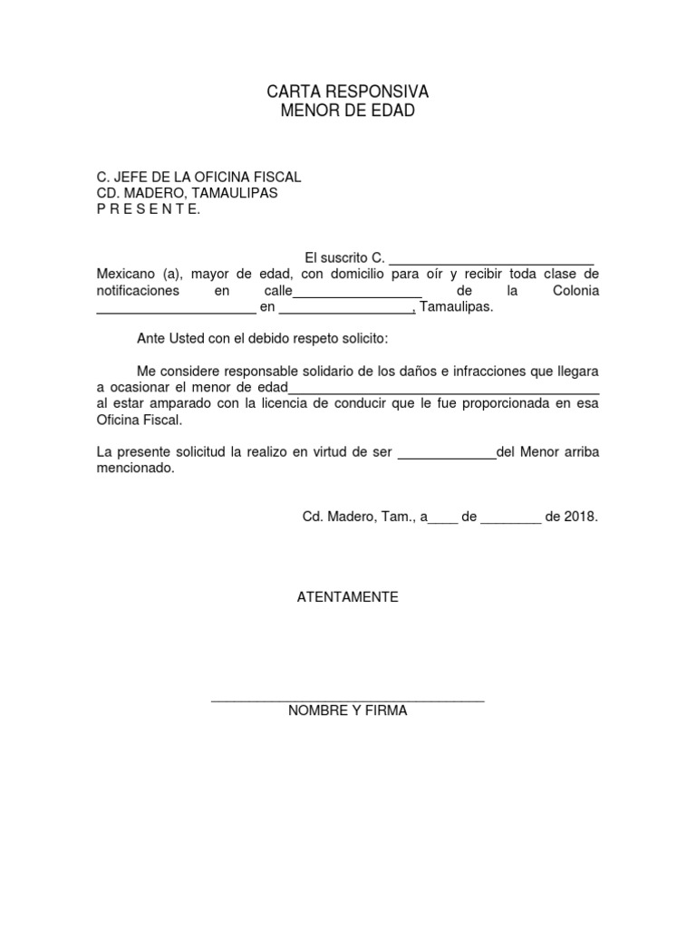 Carta Responsiva para Menor de Edad | PDF