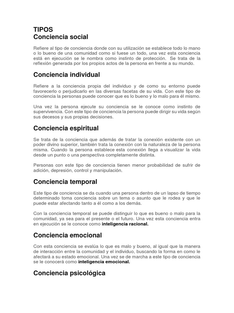 Tipos de Conciencia y Ejemplos | PDF | Conciencia | Moralidad