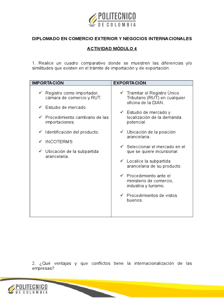 Actividad Módulo 4 Comercio | PDF | El comercio internacional | Mercado ...