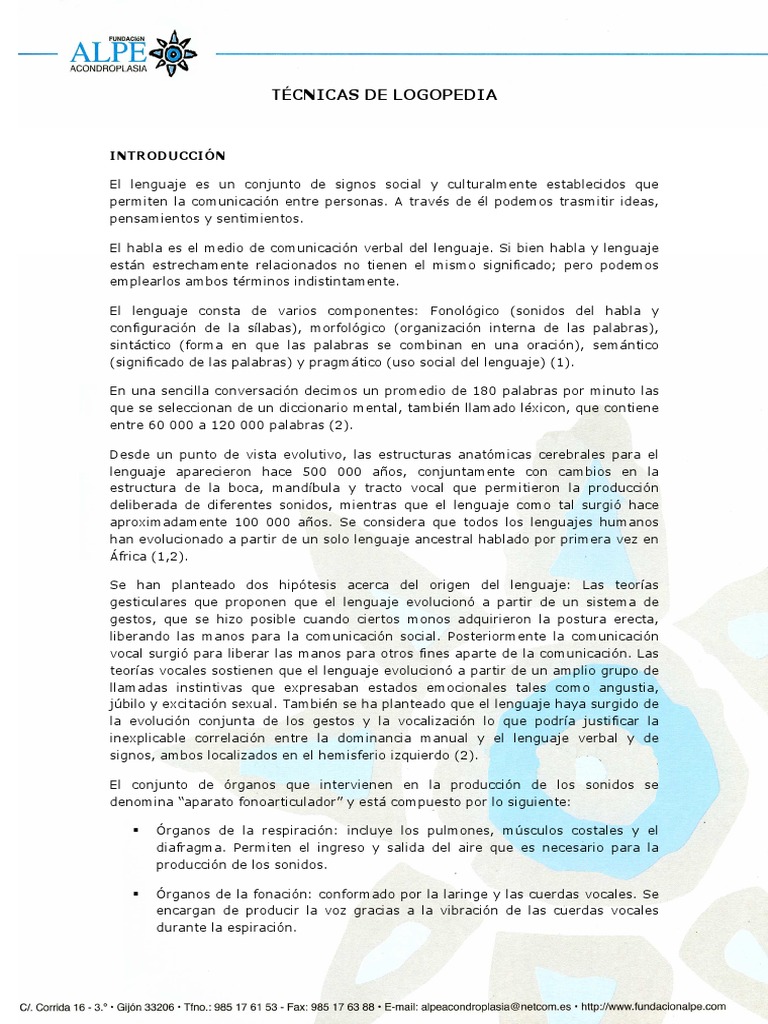 Tcnicas De Logopedia Fundacin Alpe Pdf Palabra Linguistica
