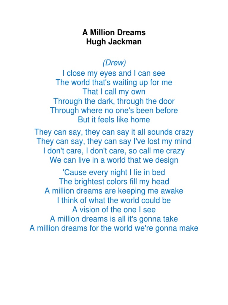 A Million Dreams Hugh Jackman: (Drew) | PDF