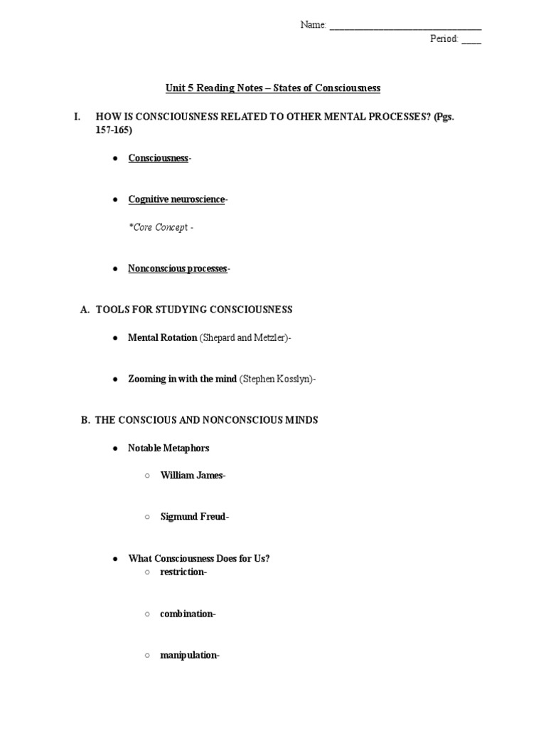 Unit 5 Notes - States of Consciousness PDF | PDF | Sleep | Dream