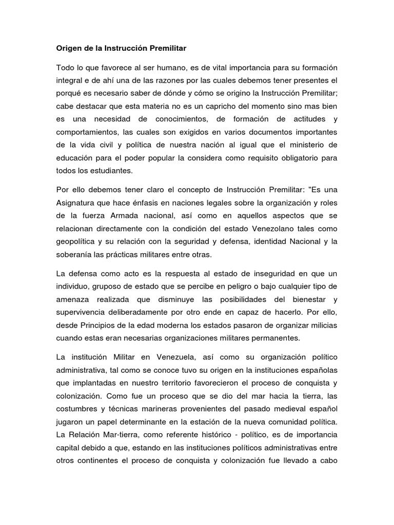Origen y evolución de la Instrucción Premilitar | PDF | Estado ...