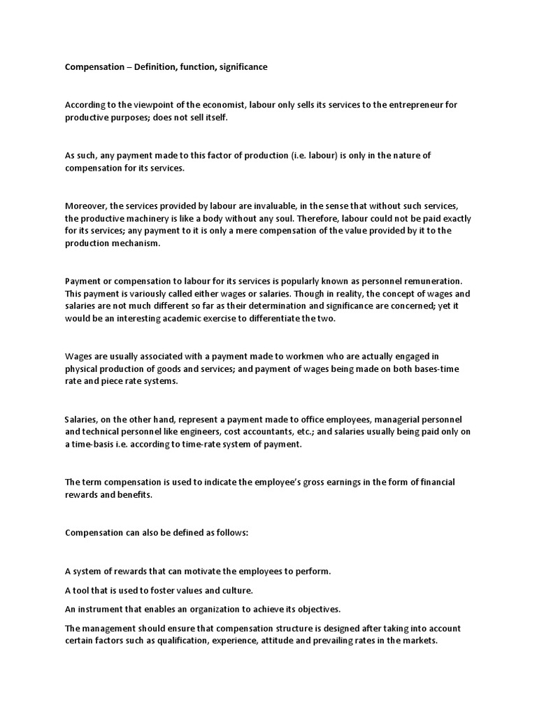 Importance and Definition of Compensation | PDF | Compensation And ...