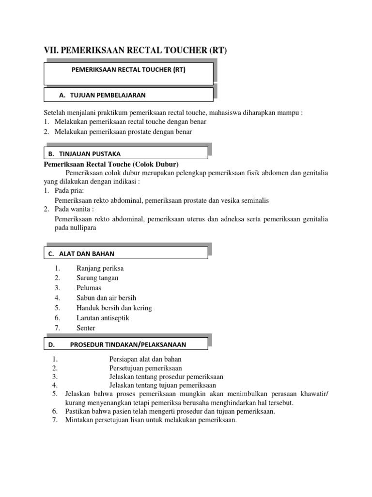 Pemeriksaan Rectal Toucher (RT) | PDF