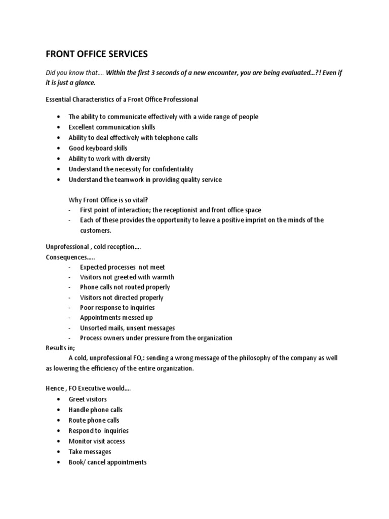 Front Office PDF Business