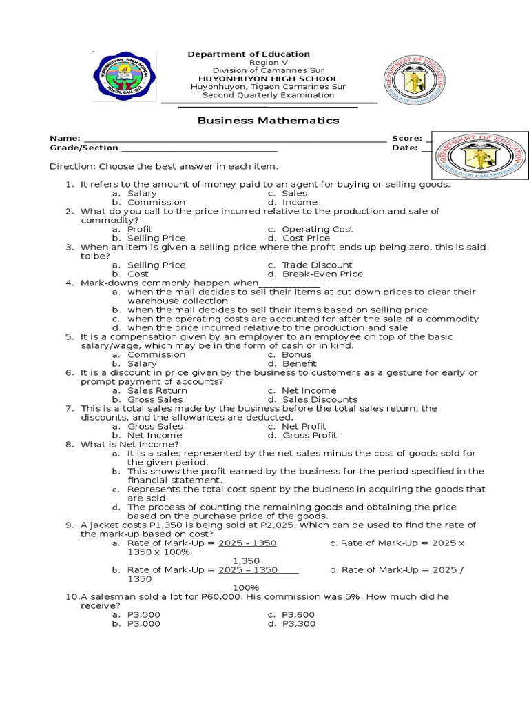 2nd Quarter For Printing G12 Business Math2019-2020 | PDF | Prices ...