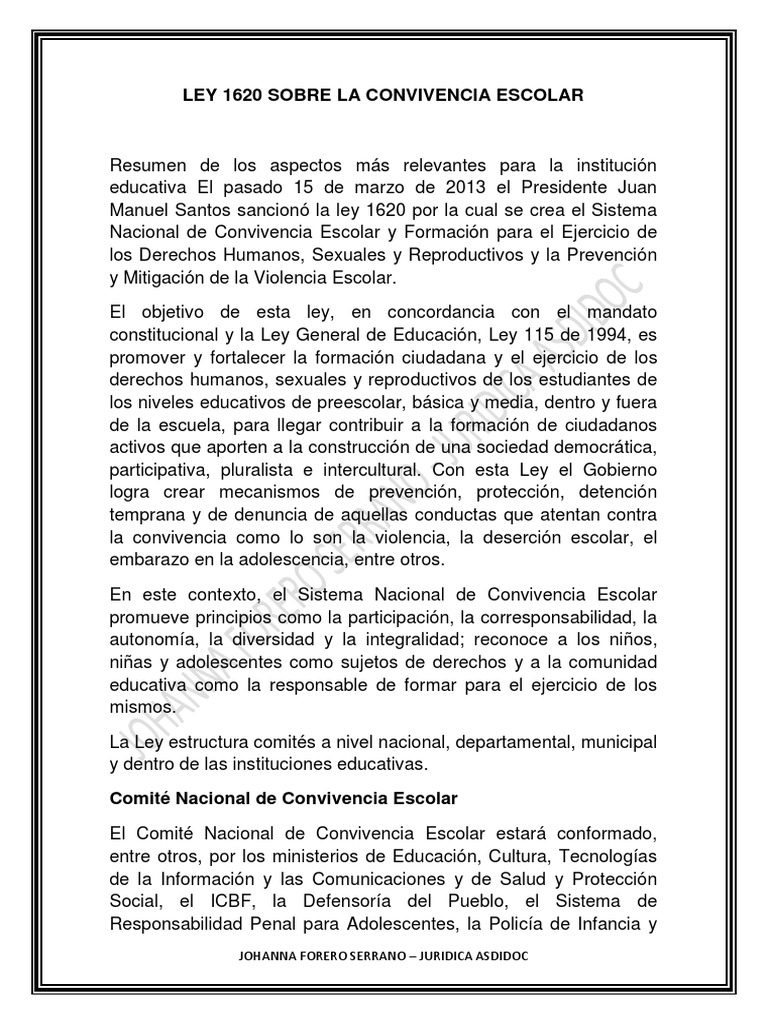 Resumen de la Ley 1620 de 2013 en Colombia | PDF | Derechos humanos ...