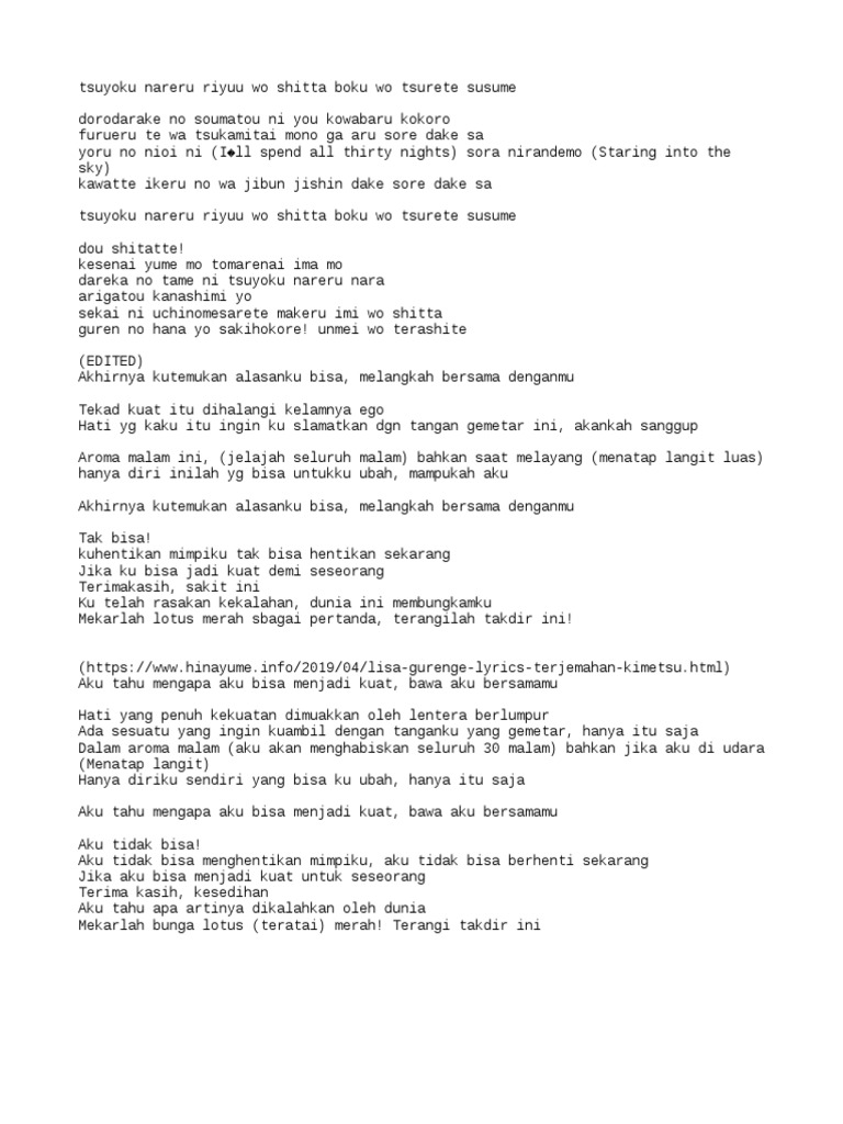 Gurenge Lisa With Indonesian Translyrics