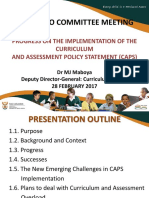 Portfolio Committee Meeting: Progress On The Implementation of The Curriculum and Assessment Policy Statement (Caps)
