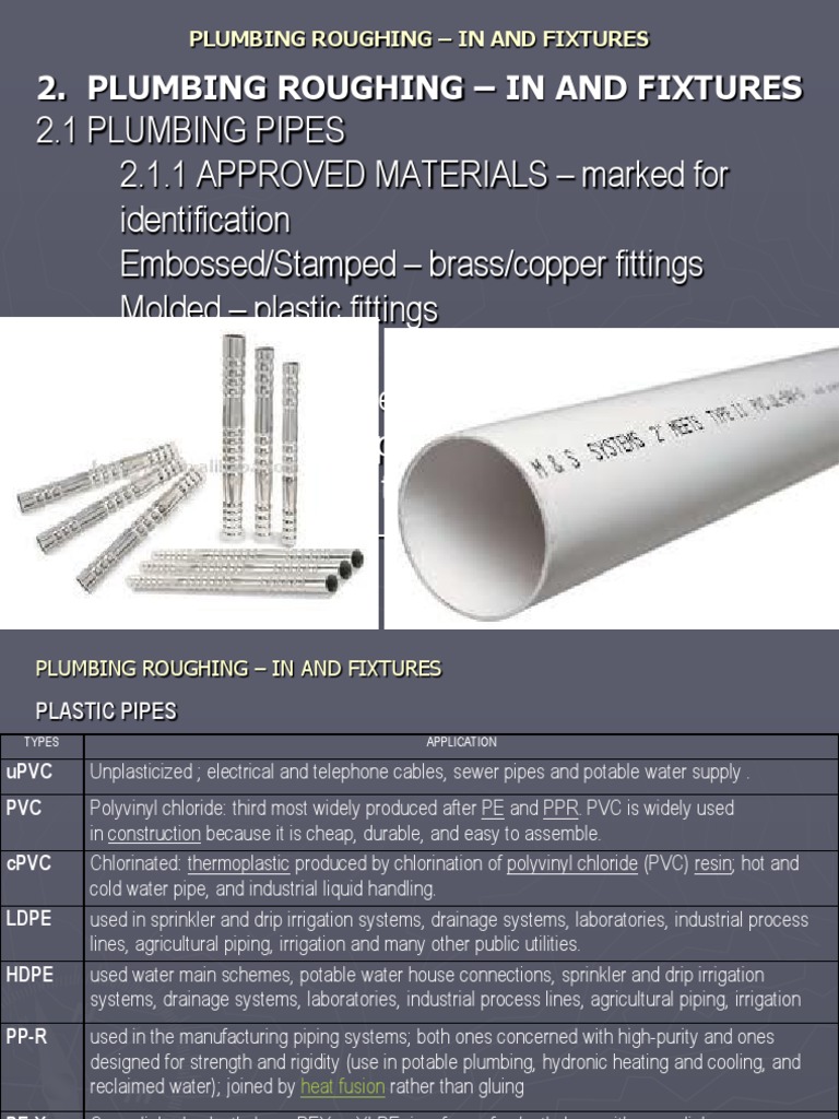 Plumbing Pipe Types and Identification | PDF | Plumbing | Fire ...