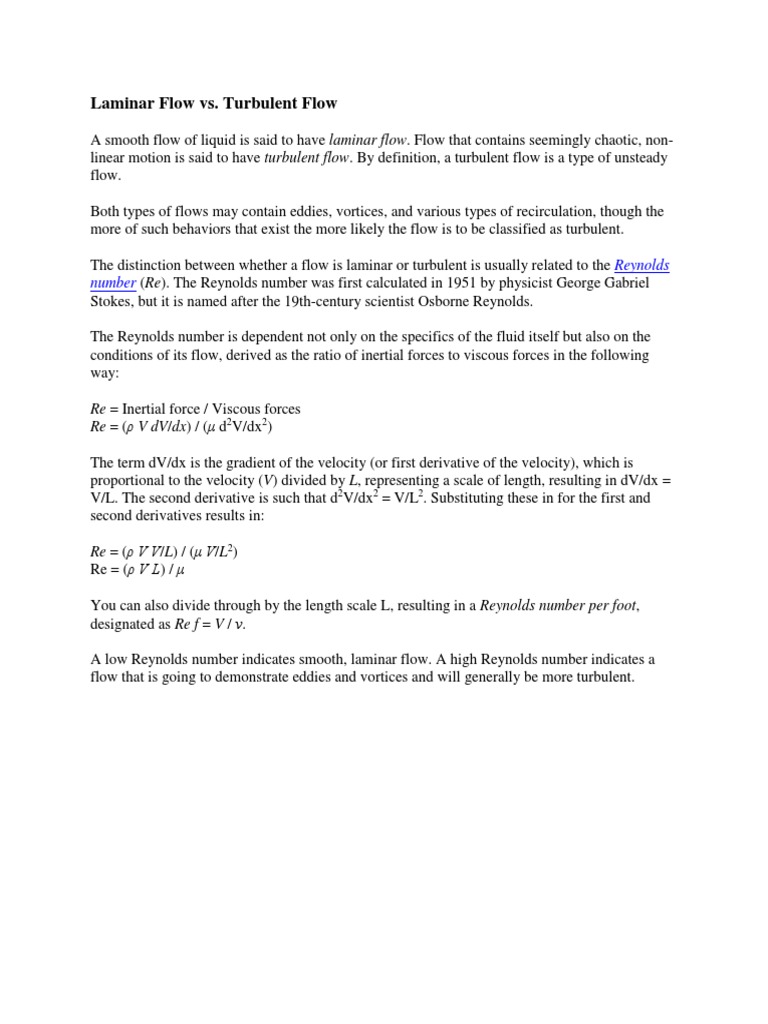 Laminar Flow vs. Turbulent Flow: Reynolds Number | PDF