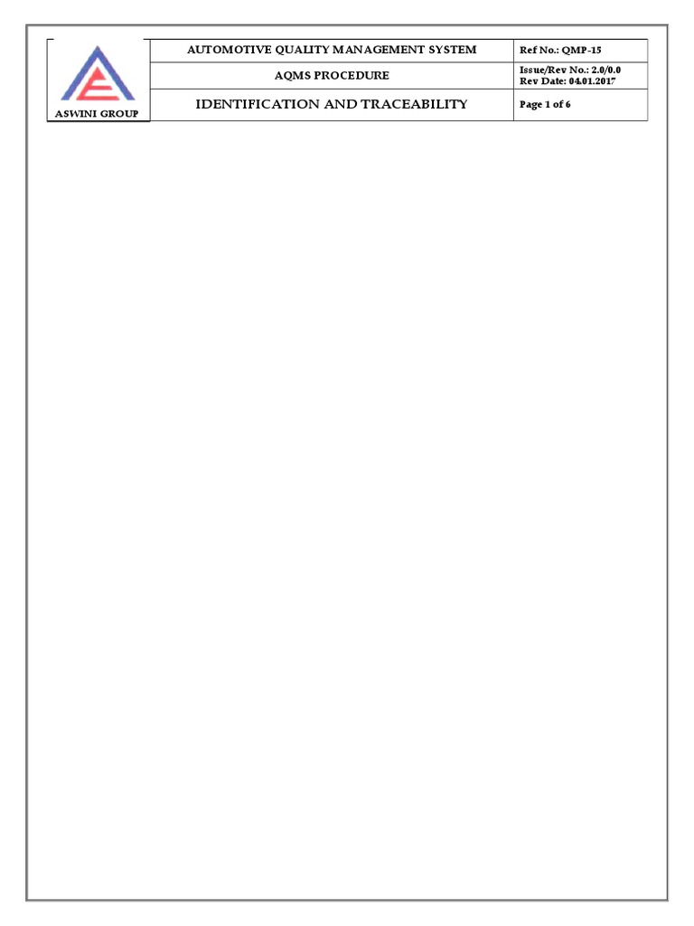 ISO 9001 Identification & Traceability Procedure | PDF | Quality ...
