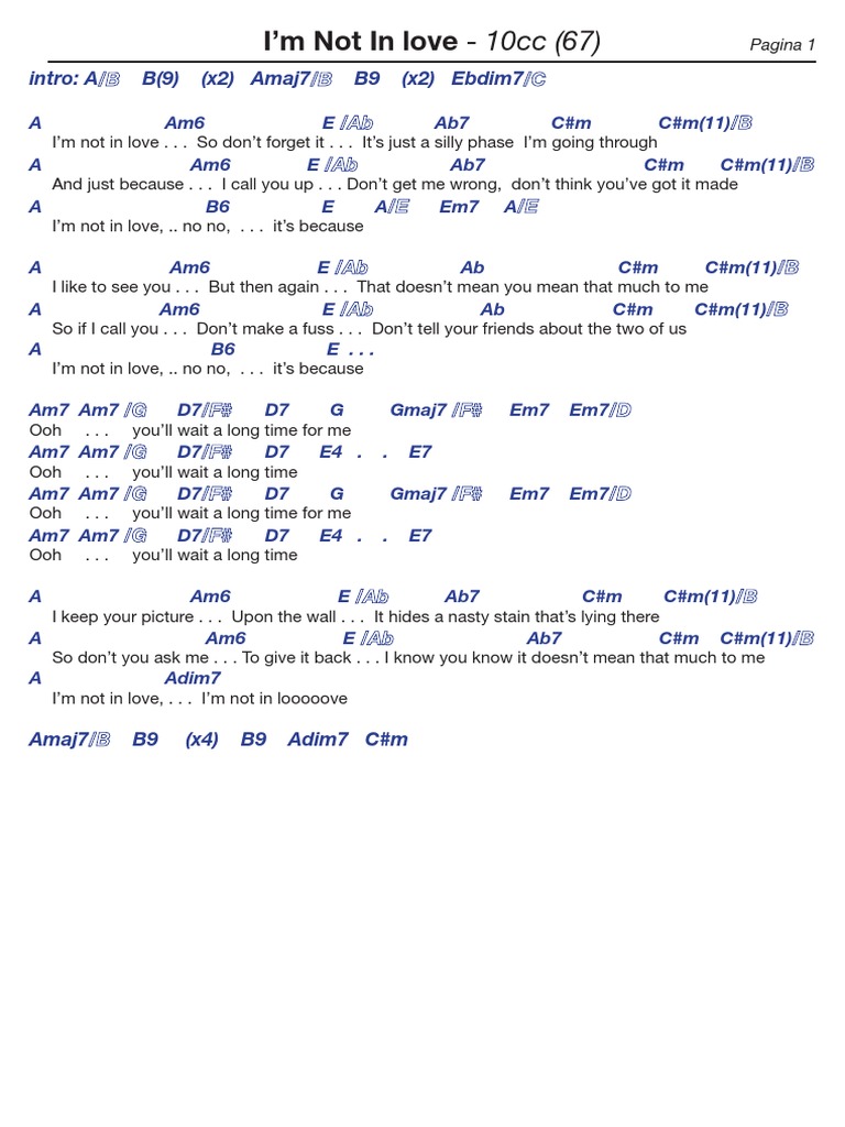 10cc - I'm Not In Love Lyrics | PDF
