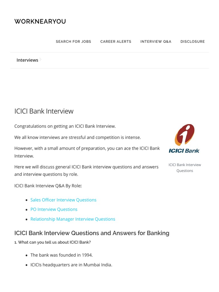 ICICI Bank Interview Questions (Best Possible Answers) | PDF | Banks ...