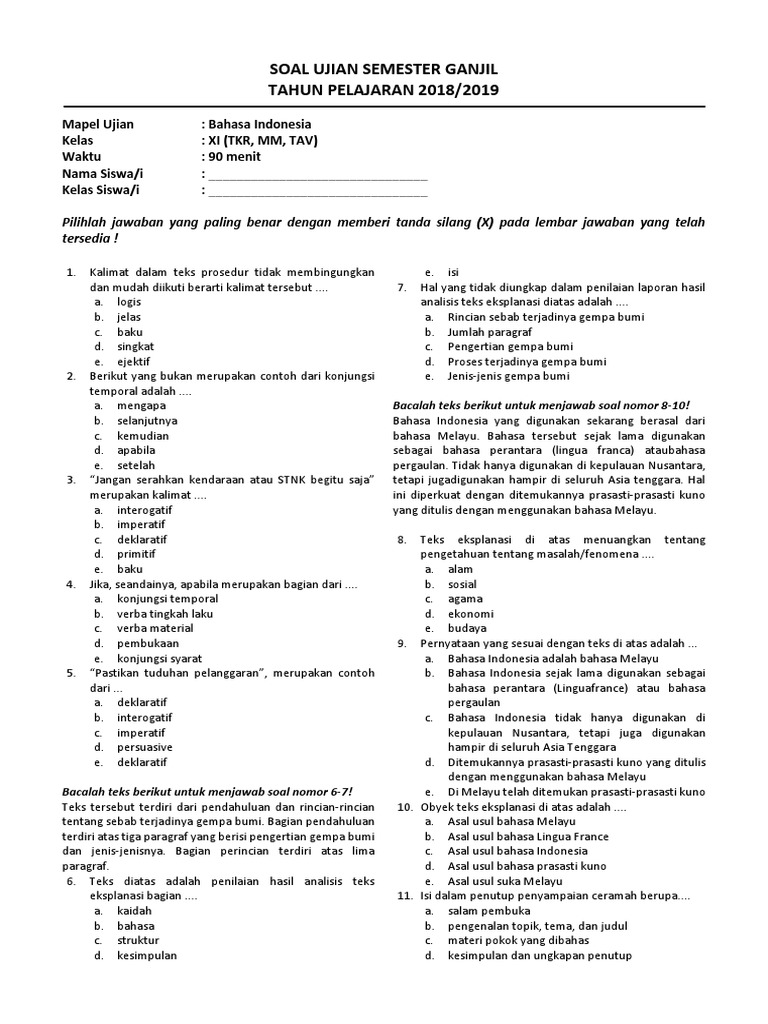 Soal Teks Eksplanasi Kelas 11 Gempa Bumi Masnurul