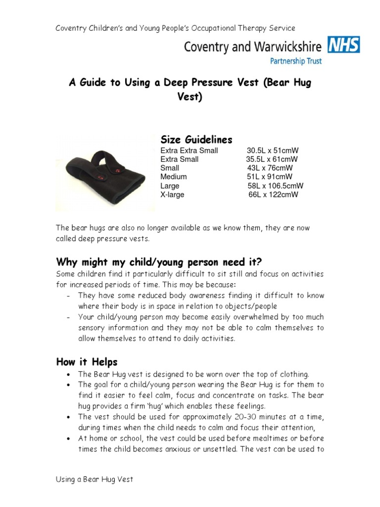 Guide to Using a Bear Hug Vest | PDF | Attention | Behavioural Sciences