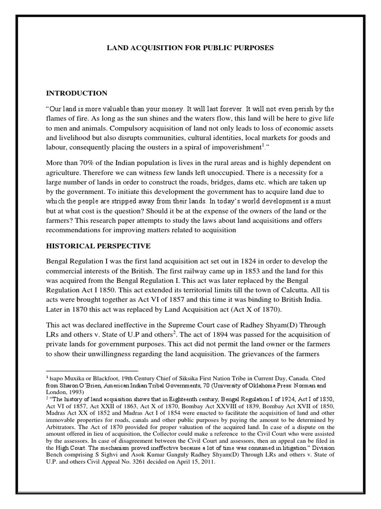 Land Acquisition For Public Purposes | PDF | Mergers And Acquisitions ...