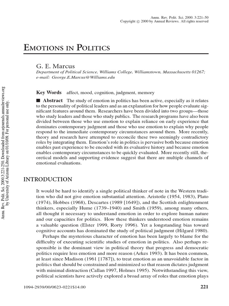 Emotions Politics | PDF | Affect (Psychology) | Emotions