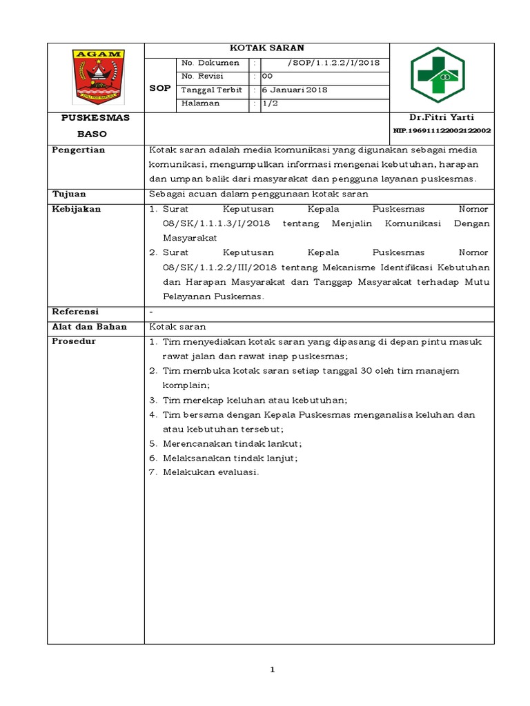 Sop Kotak Saran 3 Edit Pdf Riset