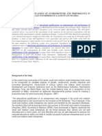 Educational Qualifications of Entrepreneurs and Performance in Small and Medium Scale Enterprises in Lagos State Nigeria