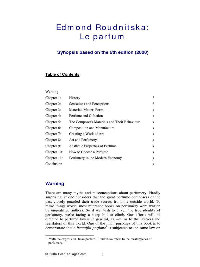 Edmond Roudnitska: Le Parfum: Synopsis Based On The 6th Edition (2000 ...